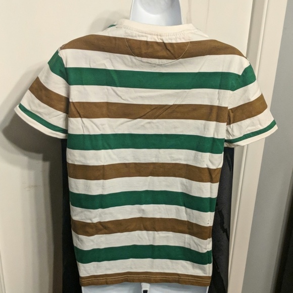 Big Rooster Brown Green & Cream Striped T-shirt - Picture 2 of 4
